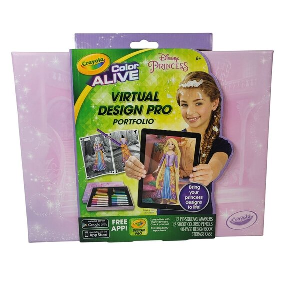 Crayola Color Alive Art Kit Virtual Design Pro Markers Case Disney Princess NEW - Picture 1 of 8